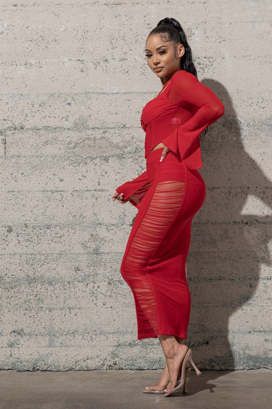 TWO PIECE MESH SET WITH TOP AND SKIRT
