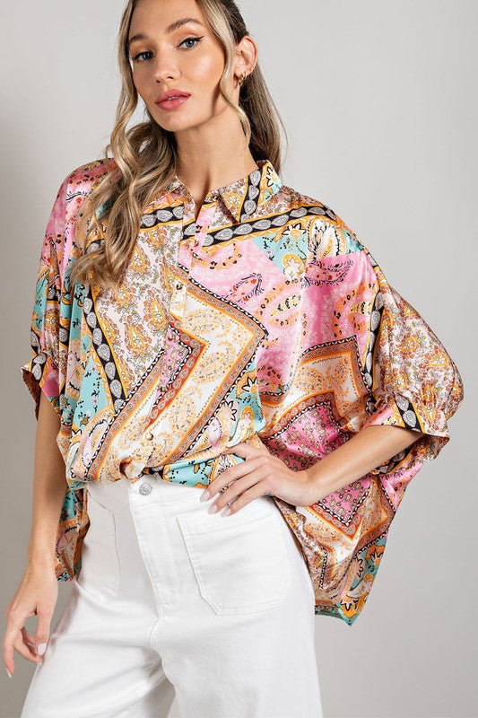 Printed Half Sleeve Blouse Top