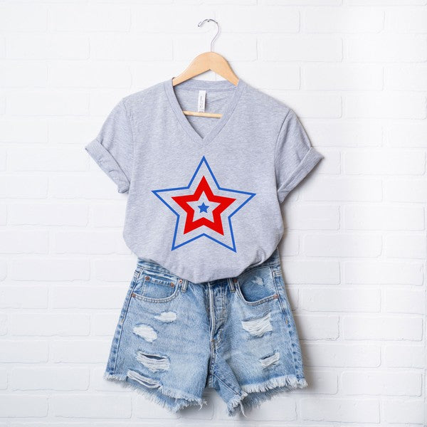 Patriotic Three Star Graphic V-Neck Tee