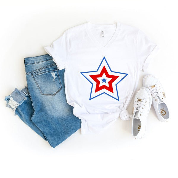 Patriotic Three Star Graphic V-Neck Tee