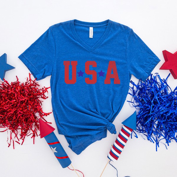 USA Stars Graphic V-Neck Tee