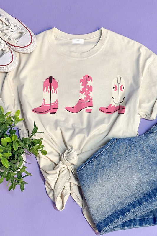 PINK WESTERN BOOTS GRAPHIC TEES