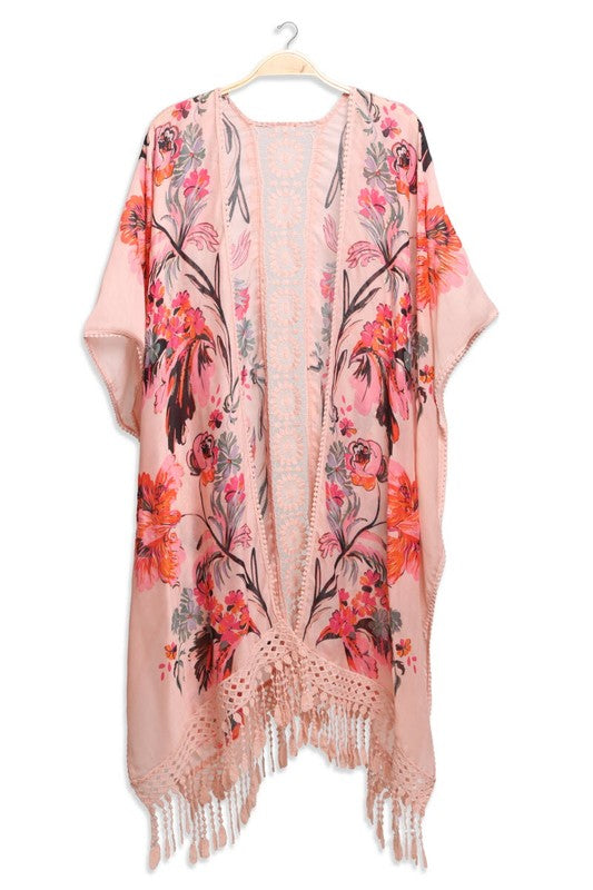 Vibrant Floral Printed Lace Kimono