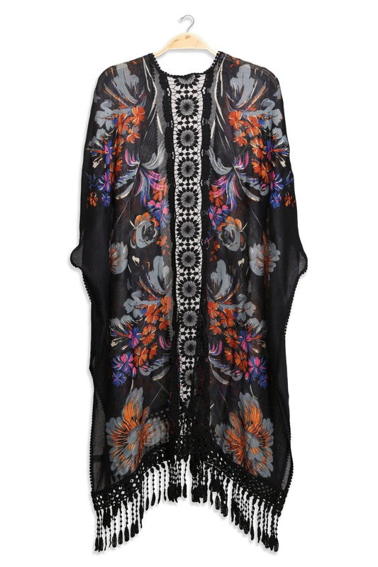 Vibrant Floral Printed Lace Kimono