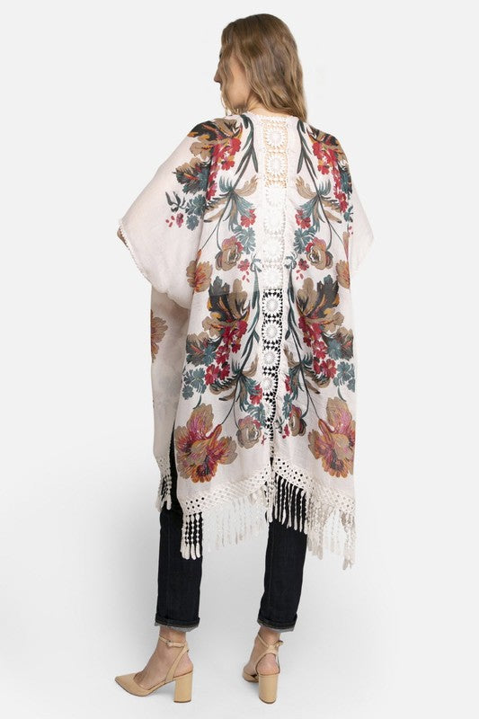 Vibrant Floral Printed Lace Kimono