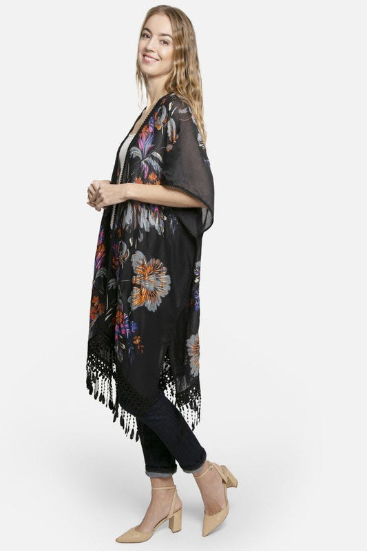 Vibrant Floral Printed Lace Kimono
