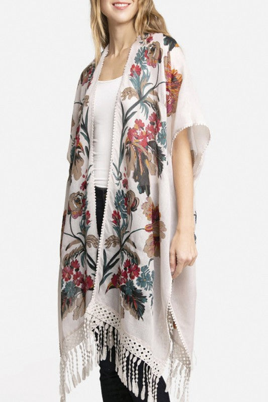 Vibrant Floral Printed Lace Kimono