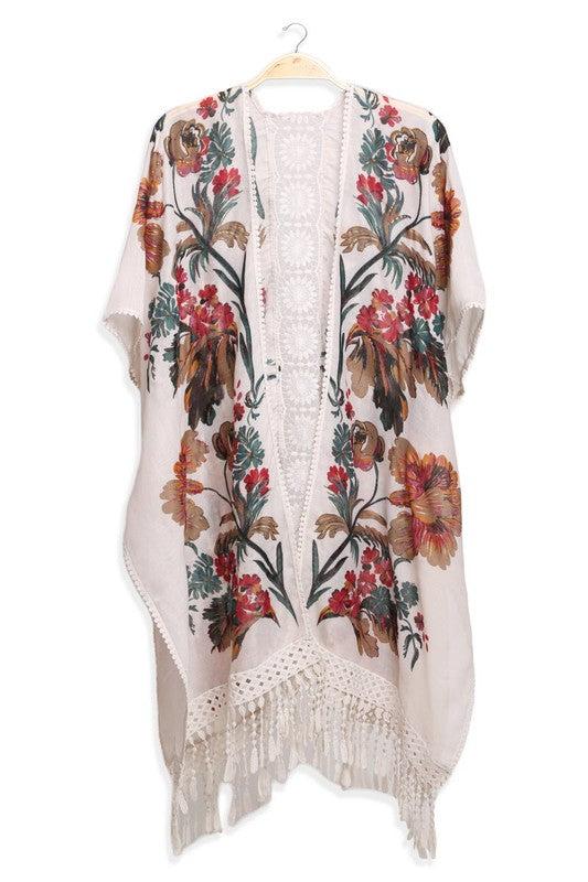 Vibrant Floral Printed Lace Kimono