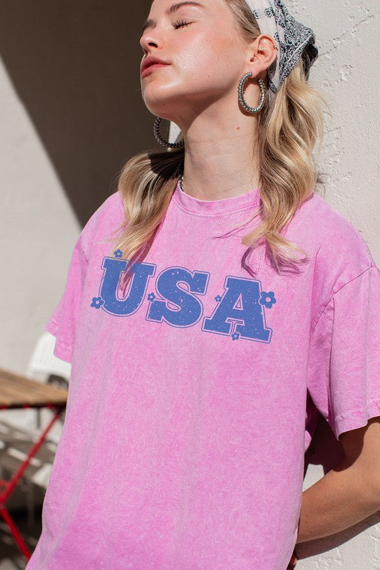 MINERAL WASHED USA VINTAGE GRAPHIC TEE