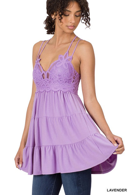 CROCHET LACE RUFFLE CAMI
