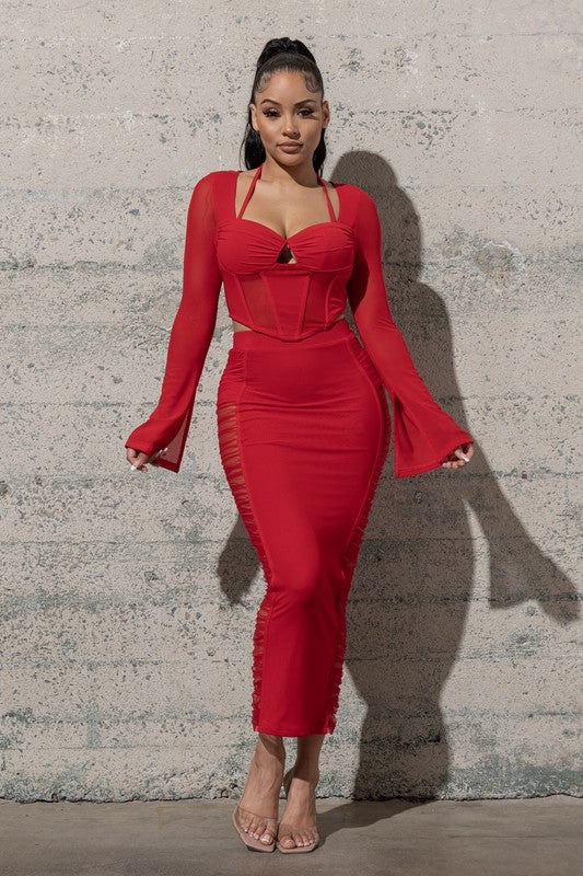 TWO PIECE MESH SET WITH TOP AND SKIRT