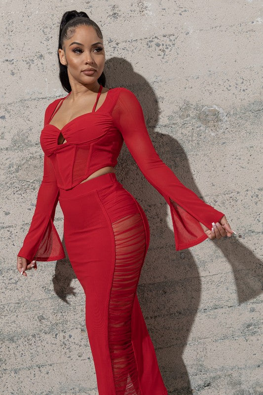 TWO PIECE MESH SET WITH TOP AND SKIRT