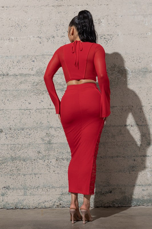 TWO PIECE MESH SET WITH TOP AND SKIRT