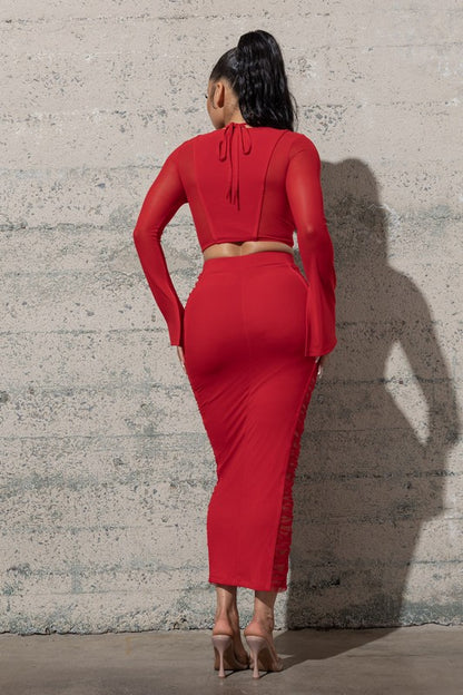 TWO PIECE MESH SET WITH TOP AND SKIRT