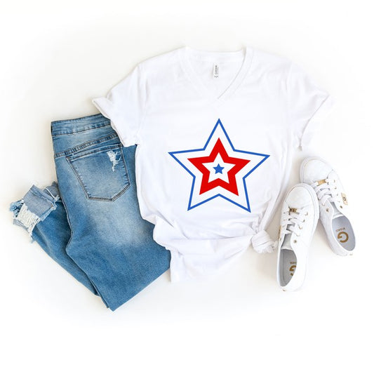 Patriotic Three Star Graphic V-Neck Tee