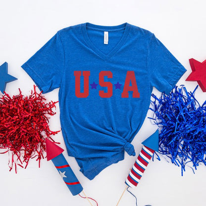 USA Stars Graphic V-Neck Tee