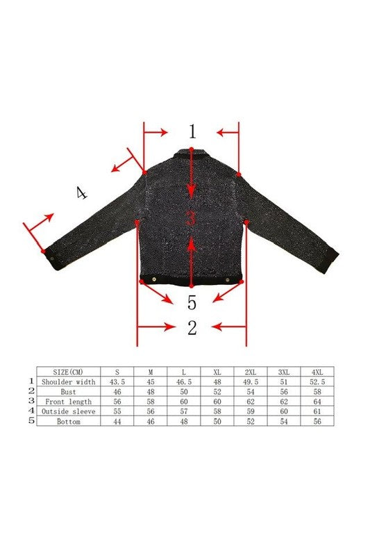Bling Chip Rhinestone Attached Black Denim Jacket