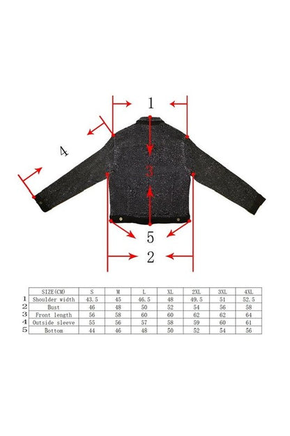 Bling Chip Rhinestone Attached Black Denim Jacket