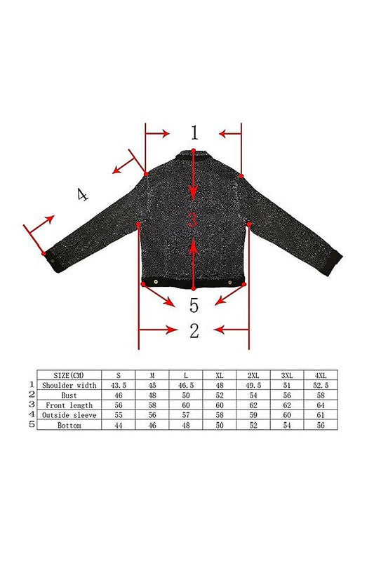 Bling Chip Rhinestone Attached Light Denim Jacket