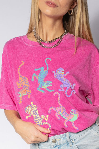 MINERAL WASHED COLORFUL TIGER SHORT SLEEVE TEE