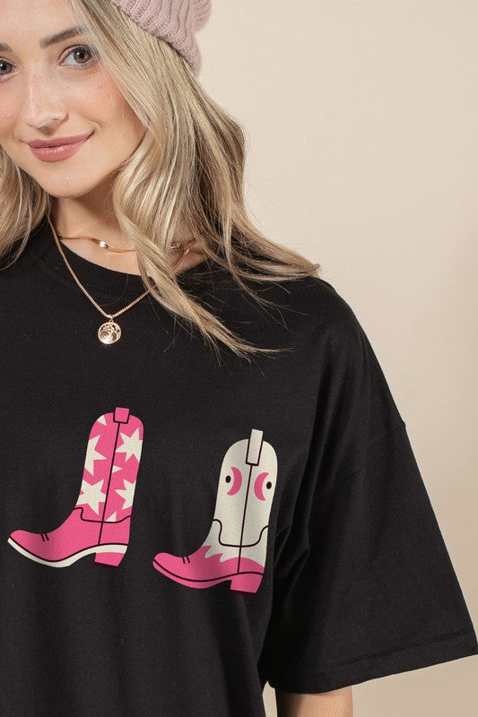 PINK WESTERN BOOTS GRAPHIC TEES