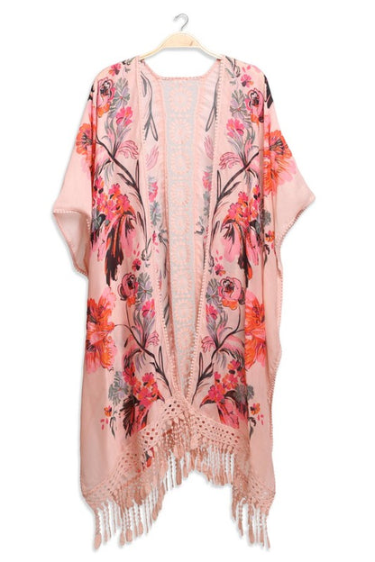 Vibrant Floral Printed Lace Kimono