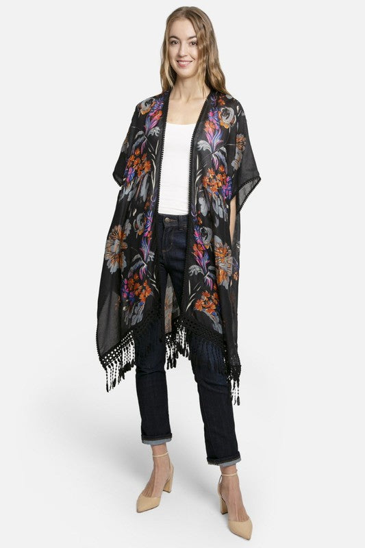 Vibrant Floral Printed Lace Kimono
