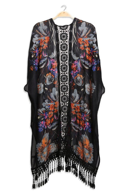 Vibrant Floral Printed Lace Kimono