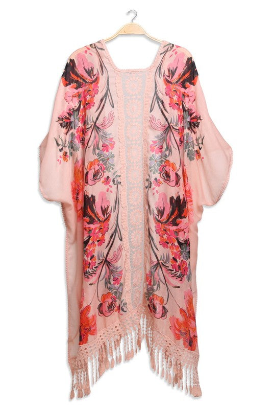 Vibrant Floral Printed Lace Kimono