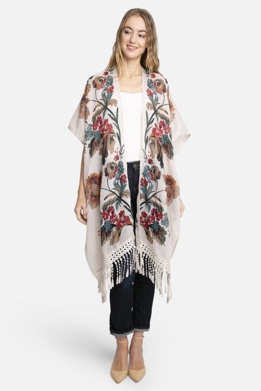Vibrant Floral Printed Lace Kimono