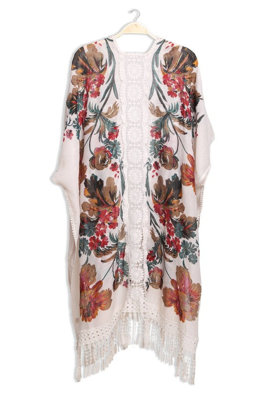 Vibrant Floral Printed Lace Kimono