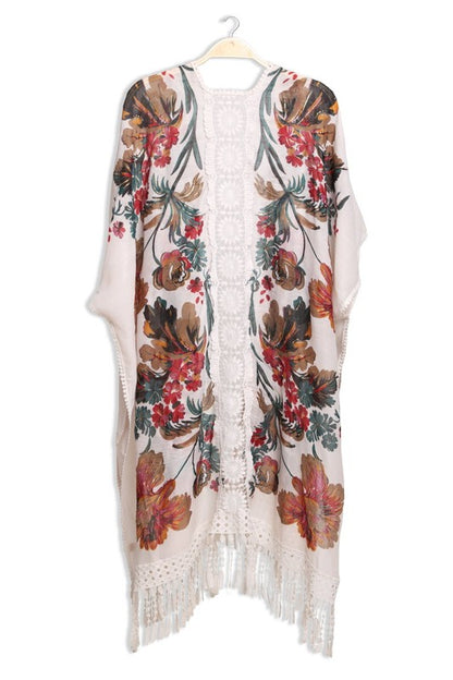 Vibrant Floral Printed Lace Kimono