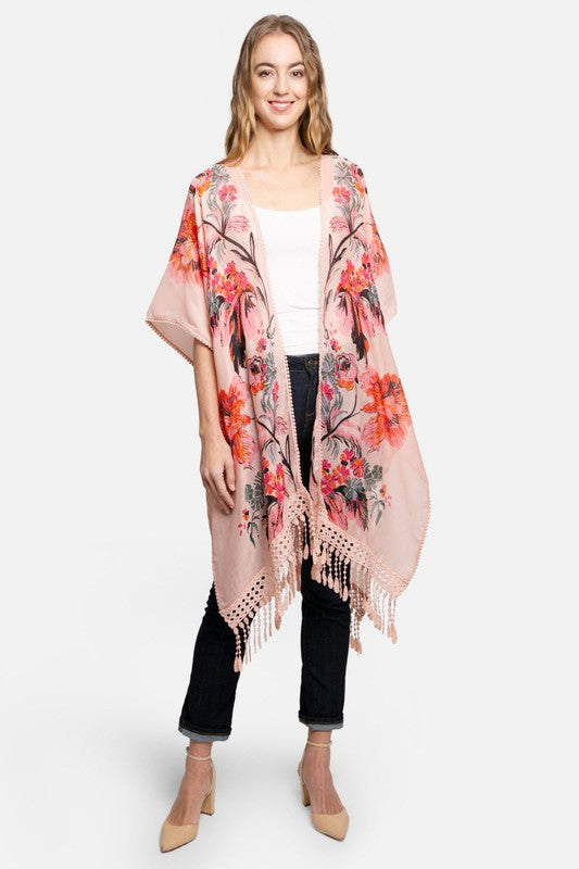 Vibrant Floral Printed Lace Kimono