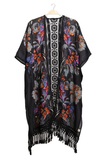 Vibrant Floral Printed Lace Kimono