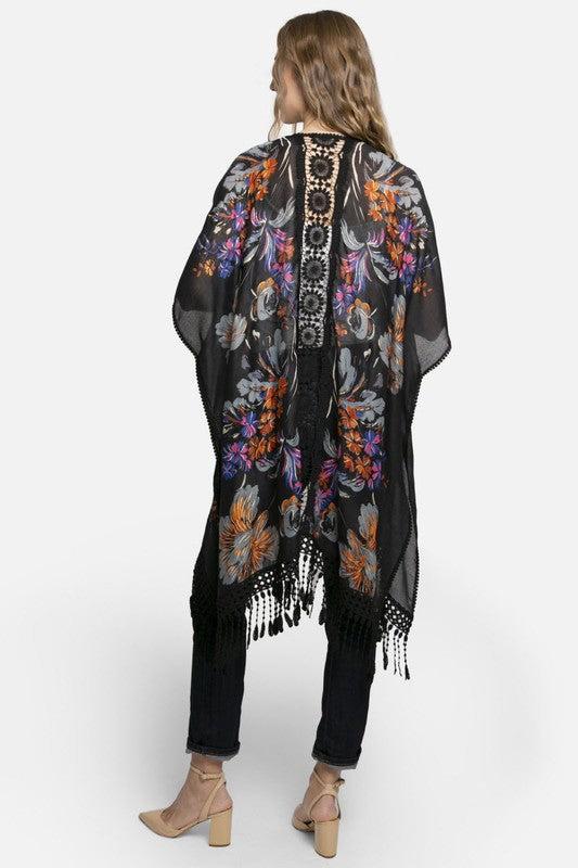 Vibrant Floral Printed Lace Kimono