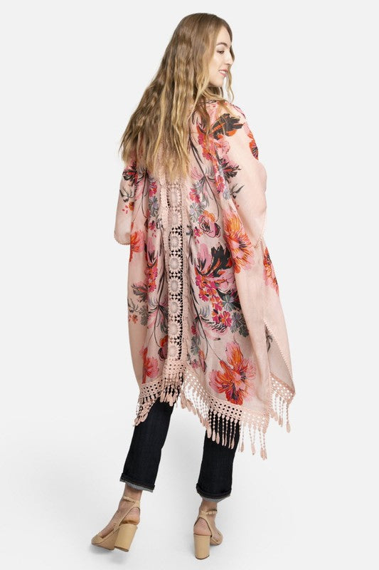Vibrant Floral Printed Lace Kimono